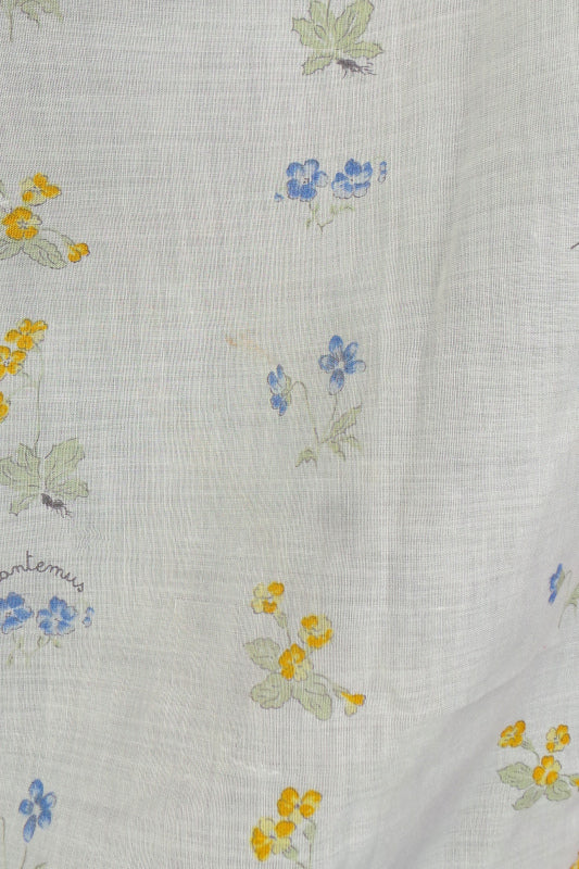 1960s White and Red Ditsy Floral Cotton Scarf
