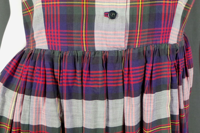 1950s Purple and Red Plaid Check Classic Shirtwaister Dress, 38in Bust