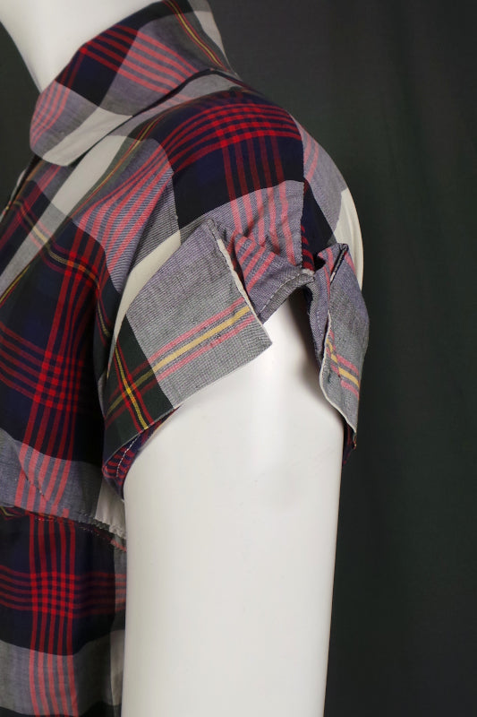 1950s Purple and Red Plaid Check Classic Shirtwaister Dress, 38in Bust