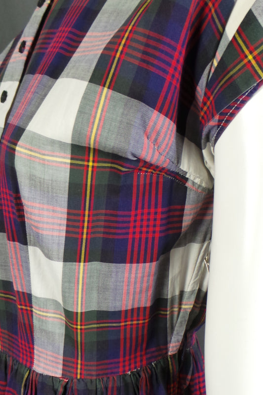 1950s Purple and Red Plaid Check Classic Shirtwaister Dress, 38in Bust