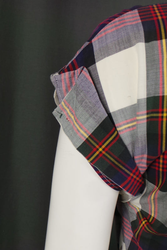 1950s Purple and Red Plaid Check Classic Shirtwaister Dress, 38in Bust