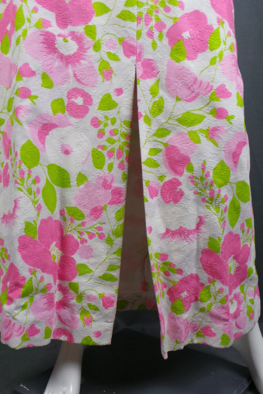 1970s Pink & White Peony Open Back Dress | Estevez | XS
