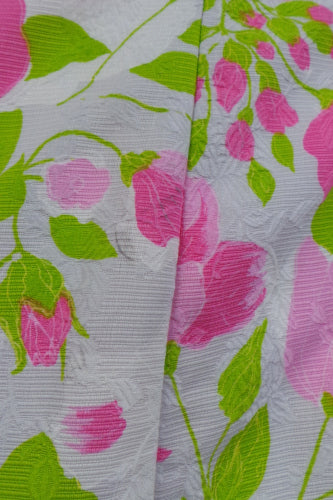 1970s Pink & White Peony Open Back Dress | Estevez | XS