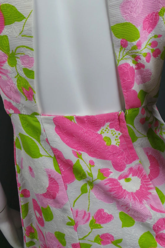 1970s Pink & White Peony Open Back Dress | Estevez | XS
