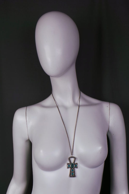 1970s Egyptian Scarab Ankh Vintage Necklace