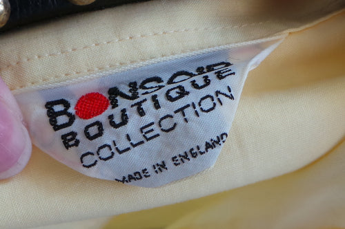 1970s Lemon Yellow and Grey Paisley Embroidered Shirt, by Bonsoir Boutique, 45in Chest