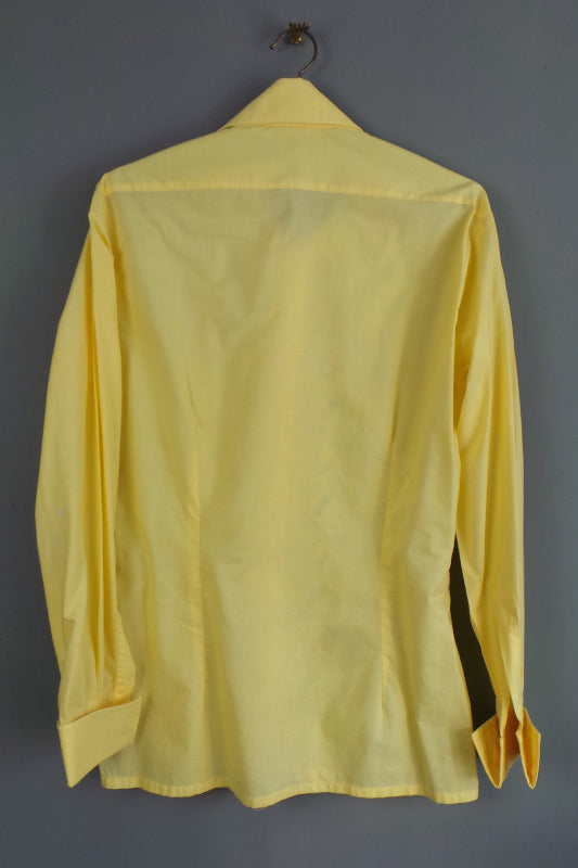 1970s Lemon Yellow and Grey Paisley Embroidered Shirt, by Bonsoir Boutique, 45in Chest