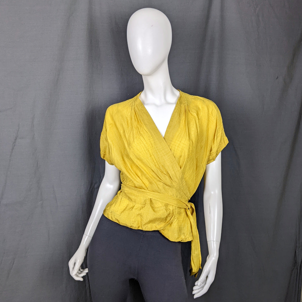 1970s Golden Yellow Wrap Front Vintage Top