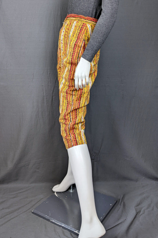 1950s Yellow and Red Cropped Capri Pants, 27in Waist