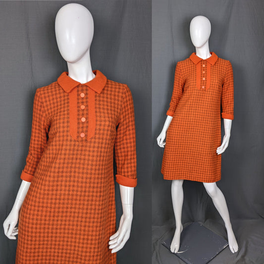 1960s Check Orange Vintage Wool Dress | Harem