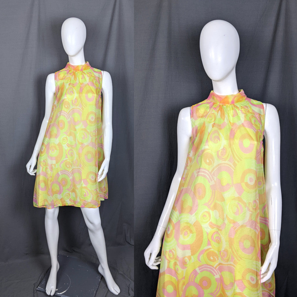 1960s Psychedelic Swirl Baby Doll Vintage Dress Dorsam