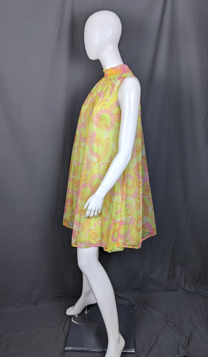 1960s Psychedelic Swirl Baby Doll Dress| Dorsam | M