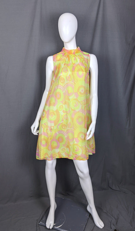 1960s Psychedelic Swirl Baby Doll Dress Dorsam M