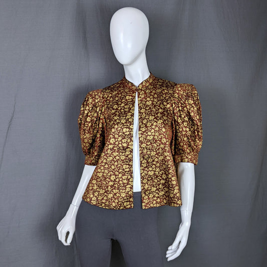 1970s Brown & Gold Toile Print Brocade Vintage Jacket