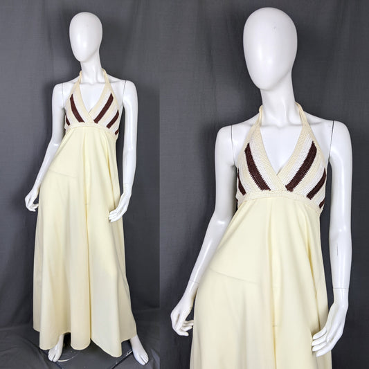 1960s Cream Crochet Halter Neck Dress | Sheryl Rawstron | XS