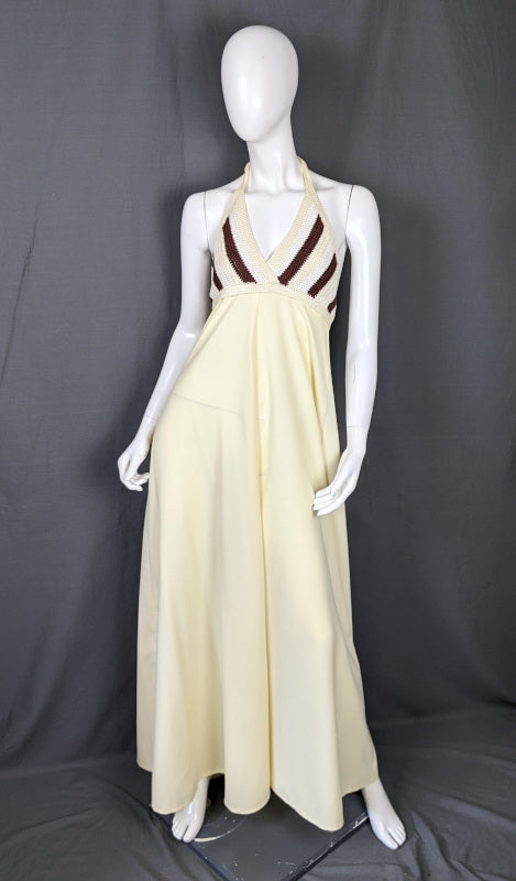 1960s Cream Crochet Halter Neck Dress | Sheryl Rawstron | XS