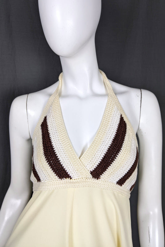 1960s Cream Crochet Halter Neck Dress | Sheryl Rawstron | XS