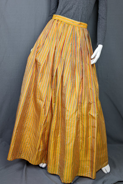 1980s Yellow Striped Silk Maxi Skirt | Caroline Charles | S