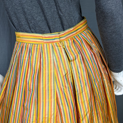 1980s Yellow Striped Silk Maxi Skirt | Caroline Charles | S