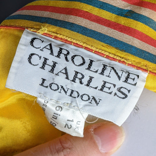 1980s Yellow Striped Silk Maxi Skirt | Caroline Charles | S