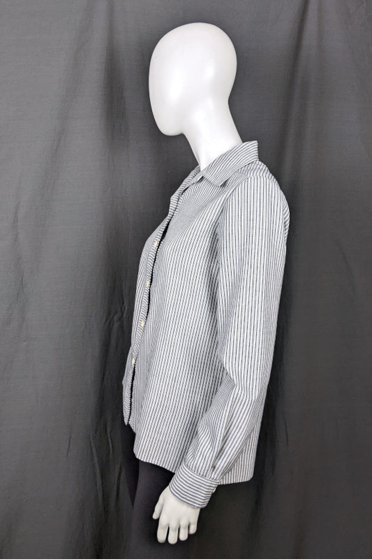 1980s White & Black Striped Chore Jacket | L