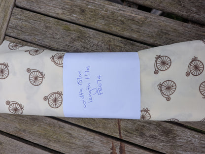 1960s Cream Penny Farthing Novelty Print Crimplene Fabric