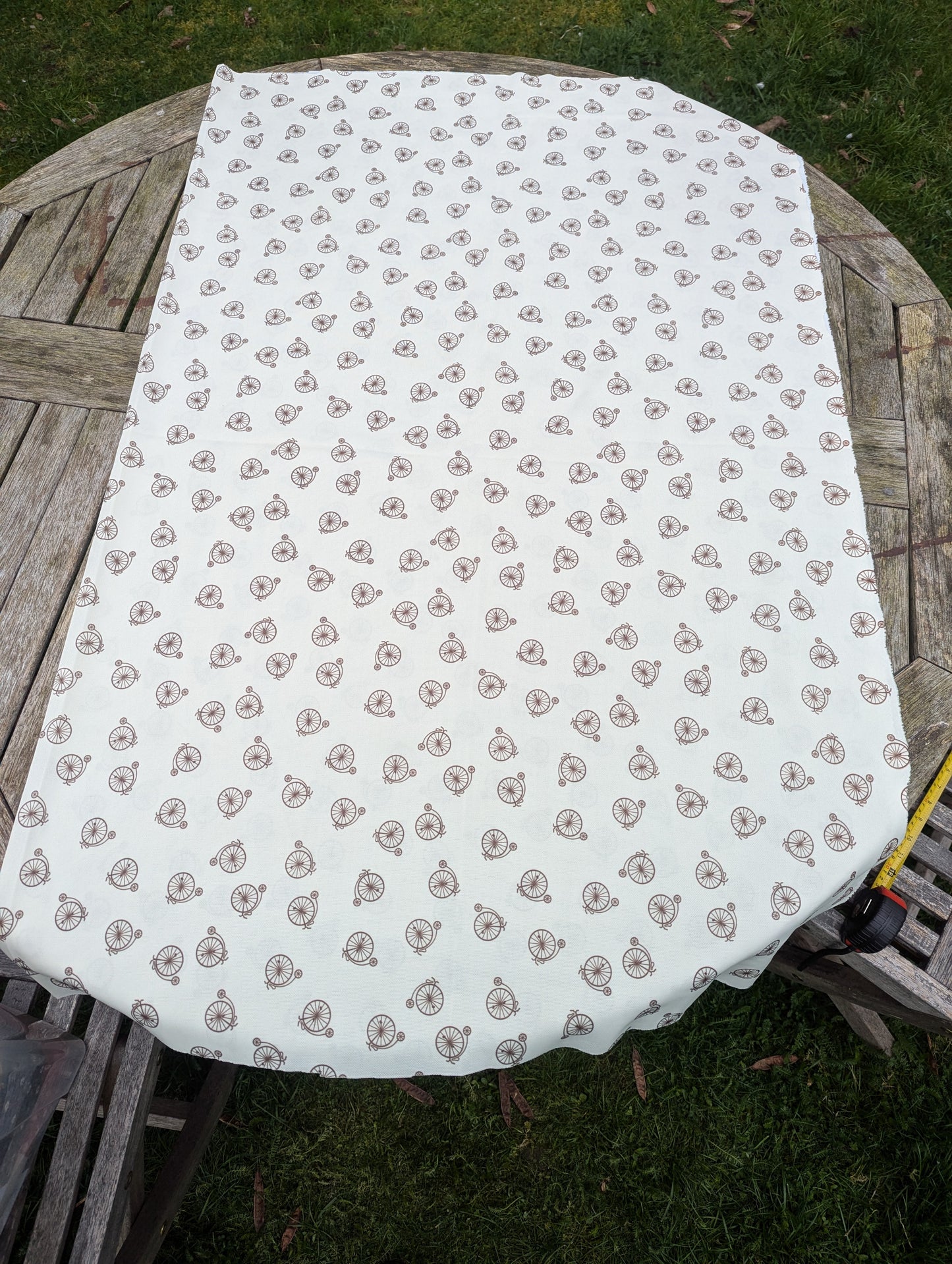 1960s Cream Penny Farthing Novelty Print Crimplene Fabric