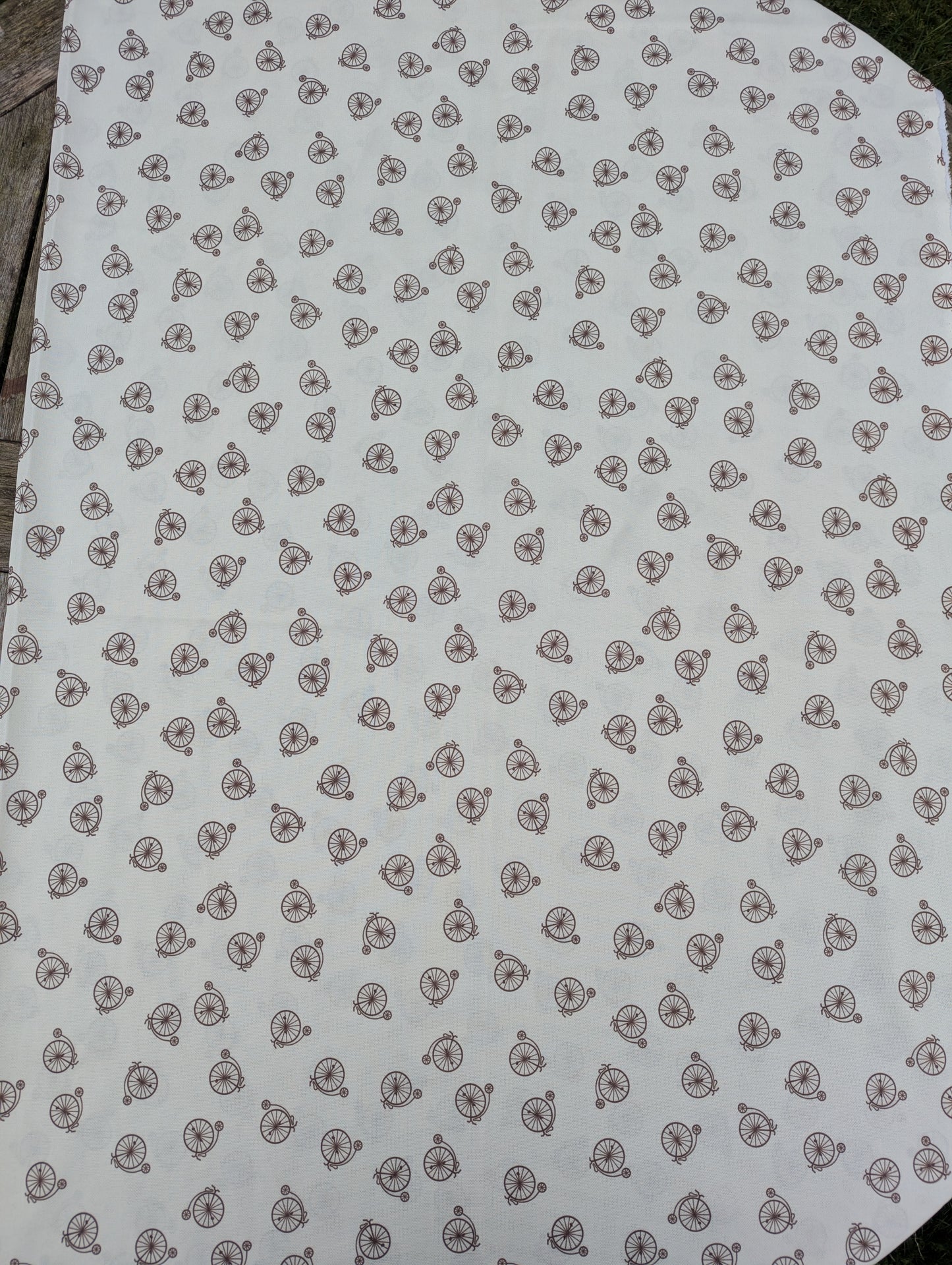 1960s Cream Penny Farthing Novelty Print Crimplene Fabric