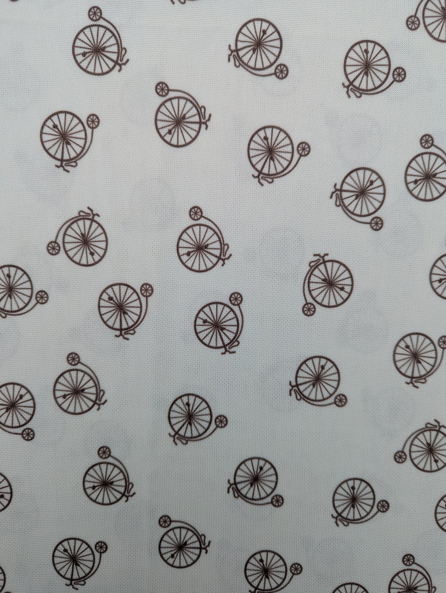 1960s Cream Penny Farthing Novelty Print Crimplene Fabric