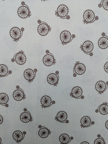 1960s Cream Penny Farthing Novelty Print Crimplene Fabric