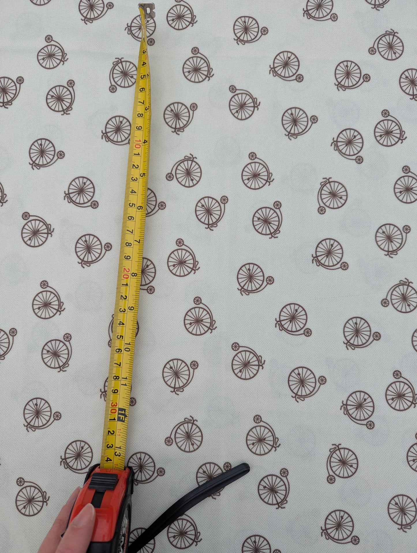 1960s Cream Penny Farthing Novelty Print Crimplene Fabric