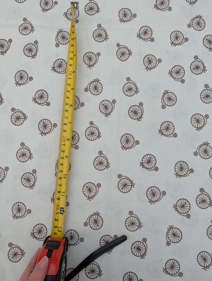 1960s Cream Penny Farthing Novelty Print Crimplene Fabric