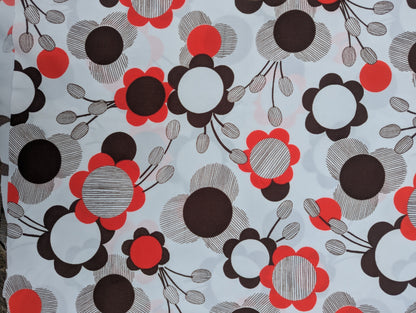 1960s White, Red and Brown Daisy Polyester Fabric