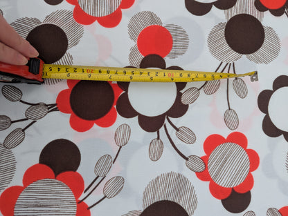 1960s White, Red and Brown Daisy Polyester Fabric