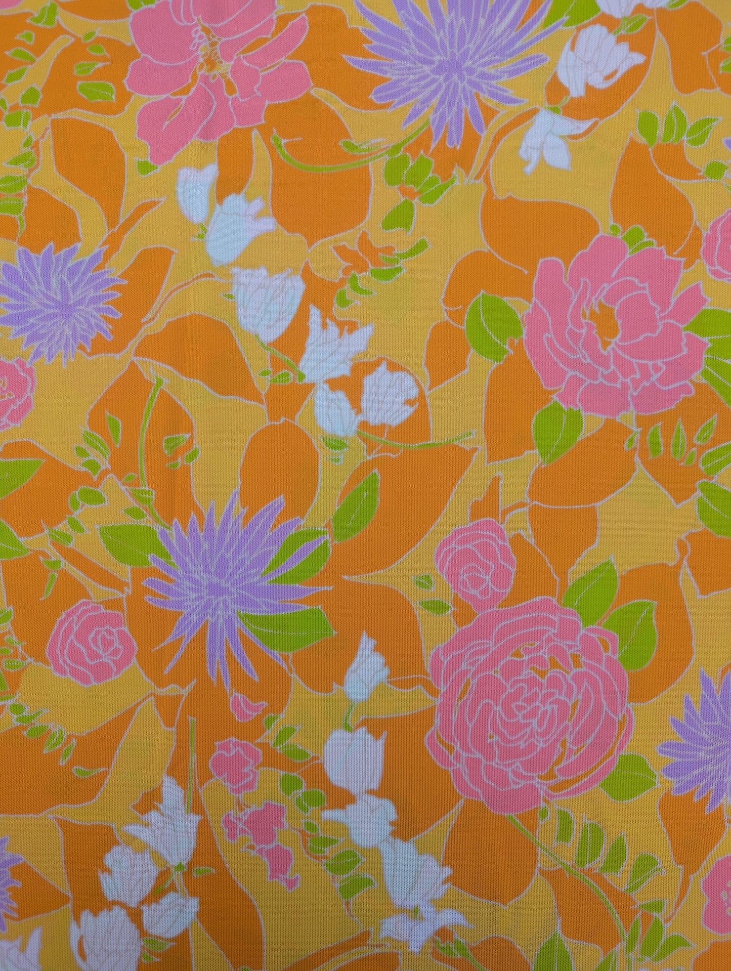 1960s Bright Floral Polyester Fabric