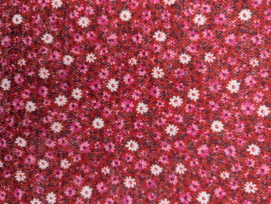 1960s Pink Meadow Polyester Knit Fabric