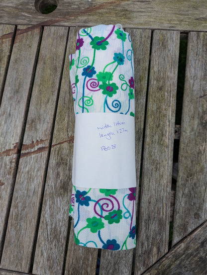 1960s White Floral Nylon Fabric