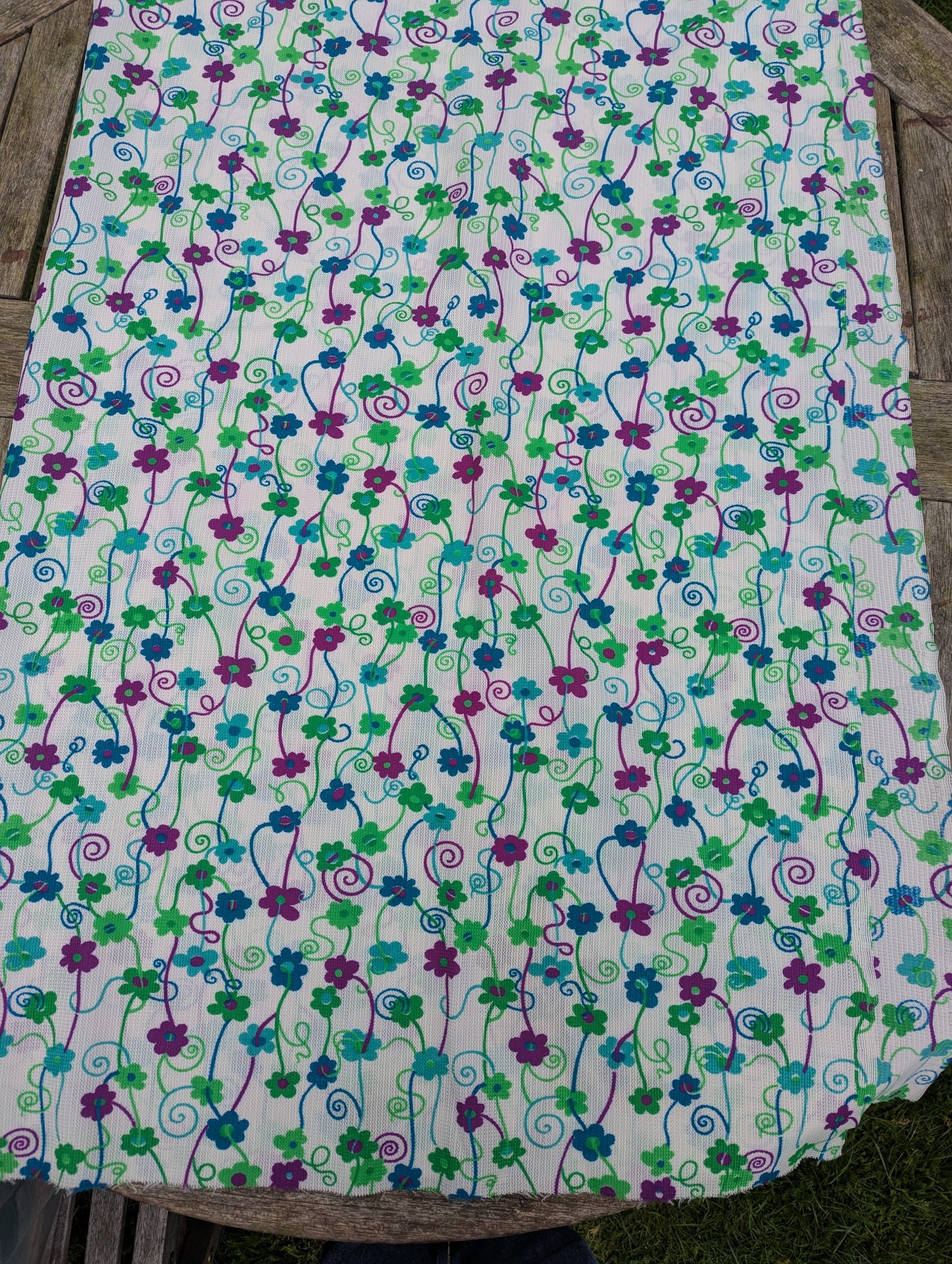 1960s White Floral Nylon Fabric