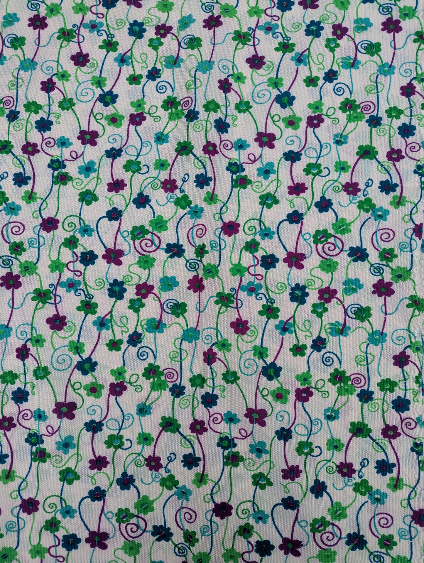 1960s White Floral Nylon Fabric