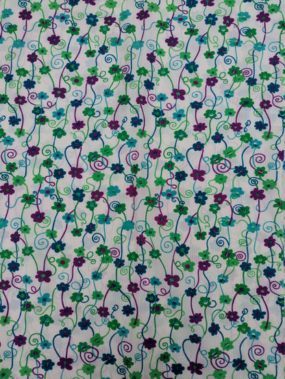 1960s White Floral Nylon Fabric