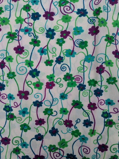 1960s White Floral Nylon Fabric