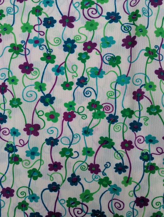 1960s White Floral Nylon Fabric