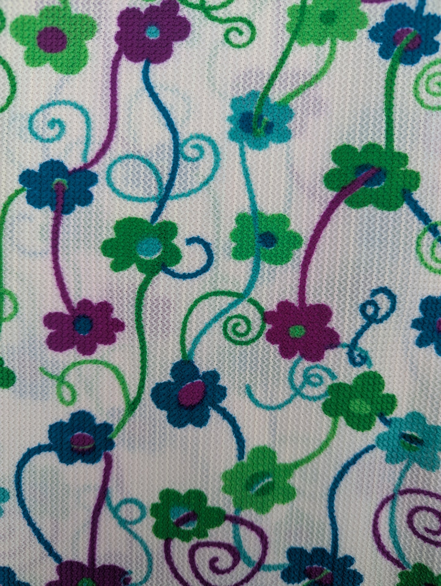 1960s White Floral Nylon Fabric