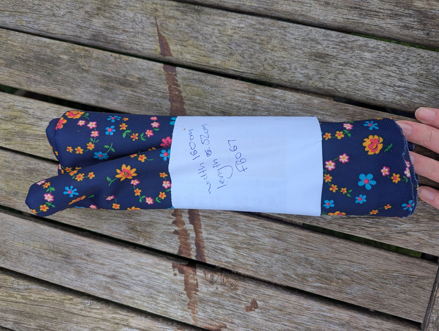 1960's Navy Floral Polyester Fabric