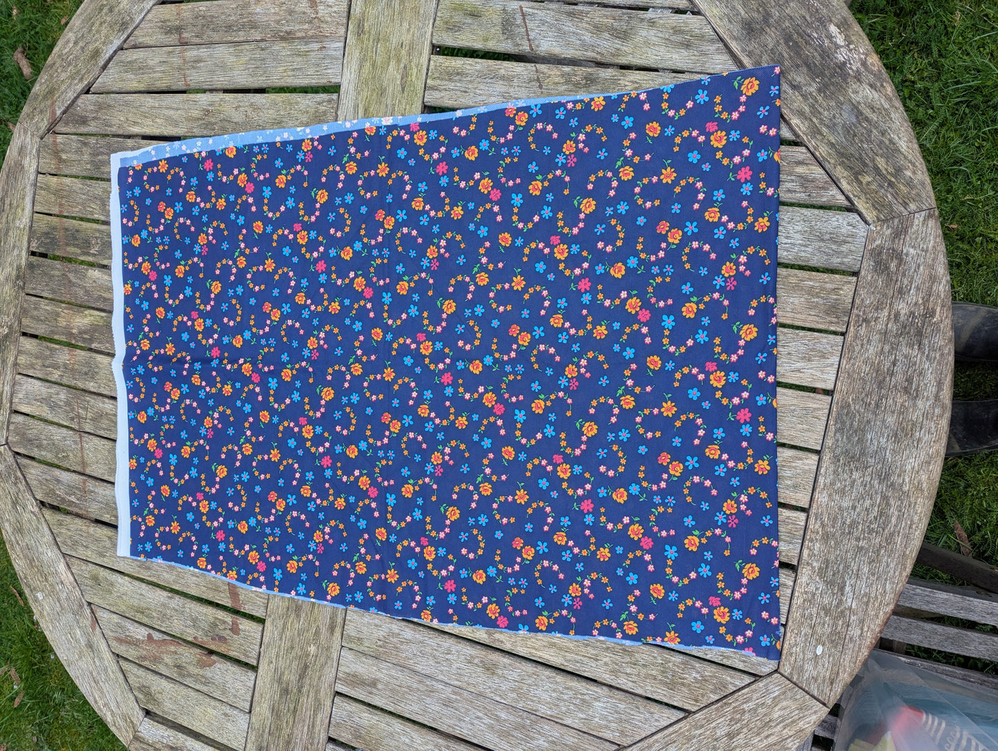 1960's Navy Floral Polyester Fabric