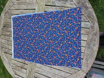 1960's Navy Floral Polyester Fabric