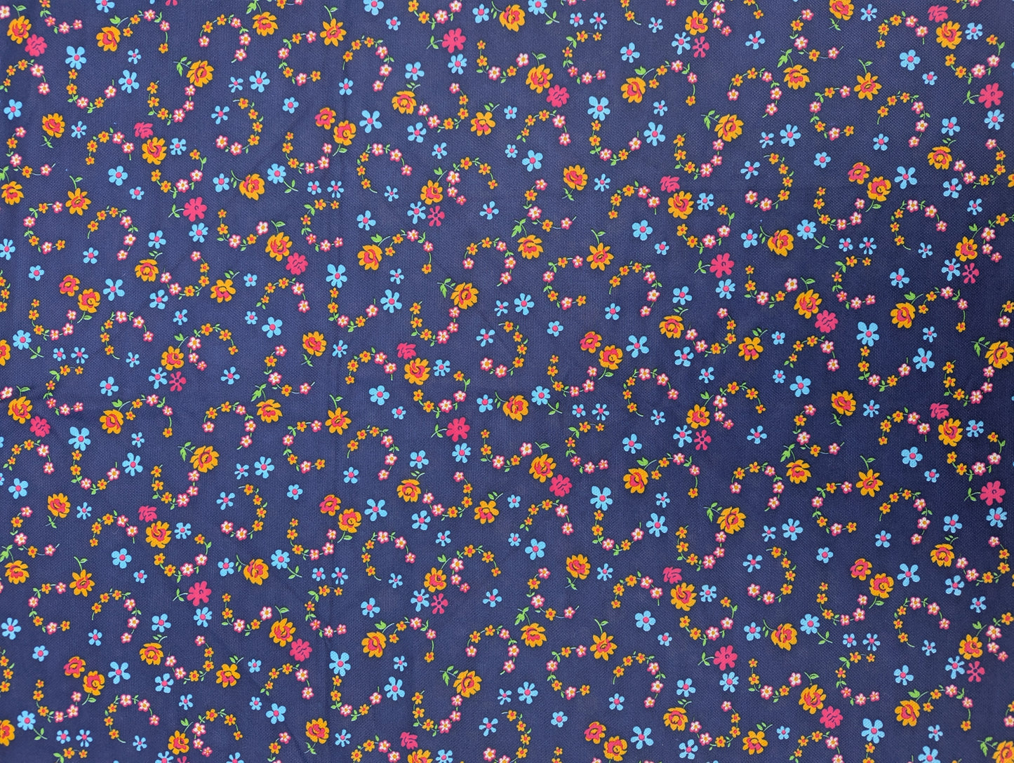 1960's Navy Floral Polyester Fabric