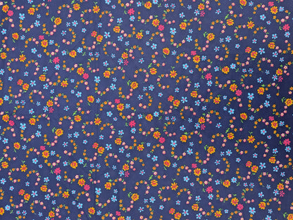 1960's Navy Floral Polyester Fabric