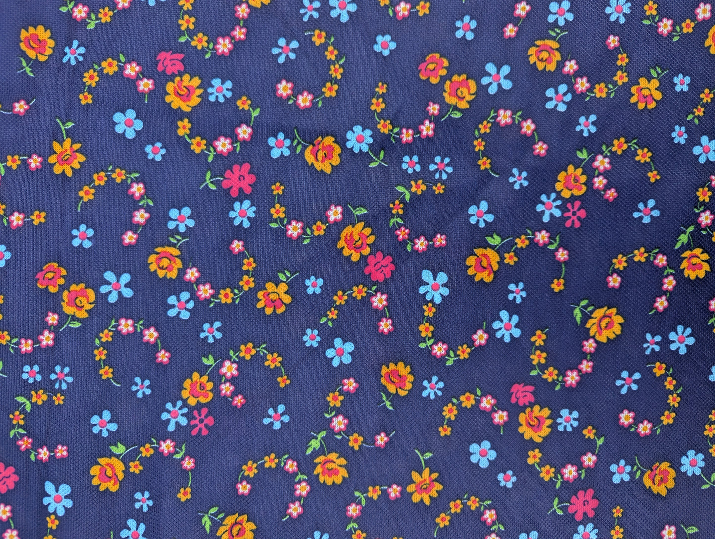 1960's Navy Floral Polyester Fabric