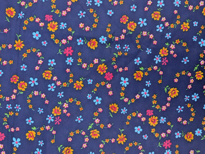 1960's Navy Floral Polyester Fabric